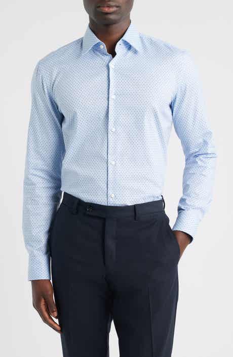 Hank Slim Fit Light Blue Neat Stretch Cotton Dress Shirt