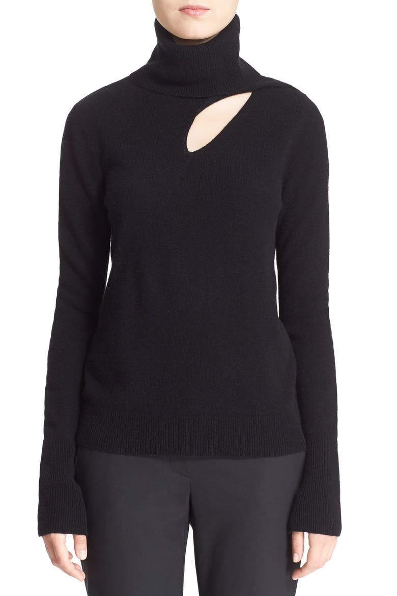 A.L.C 'Billy' Cutout Wool & Cashmere Turtleneck Sweater, Main, color, BLACK