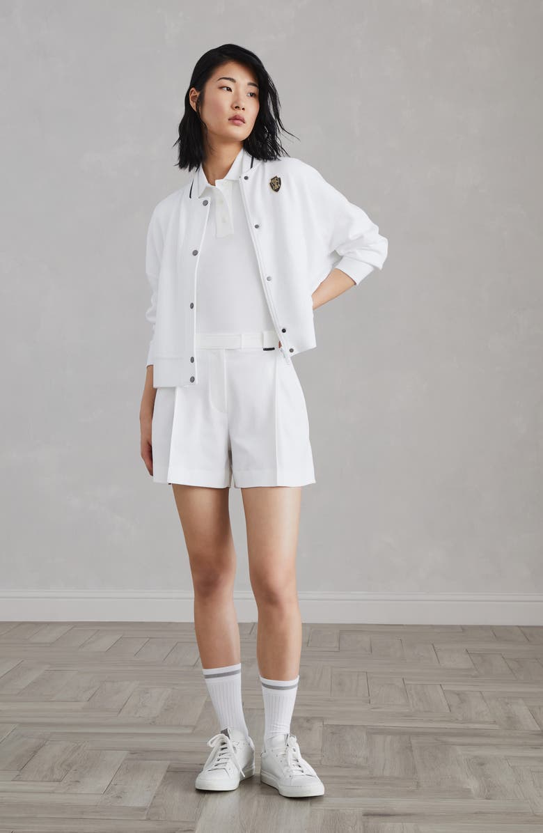 Brunello Cucinelli Cotton interlock shorts with shiny tab, Alternate, color, 