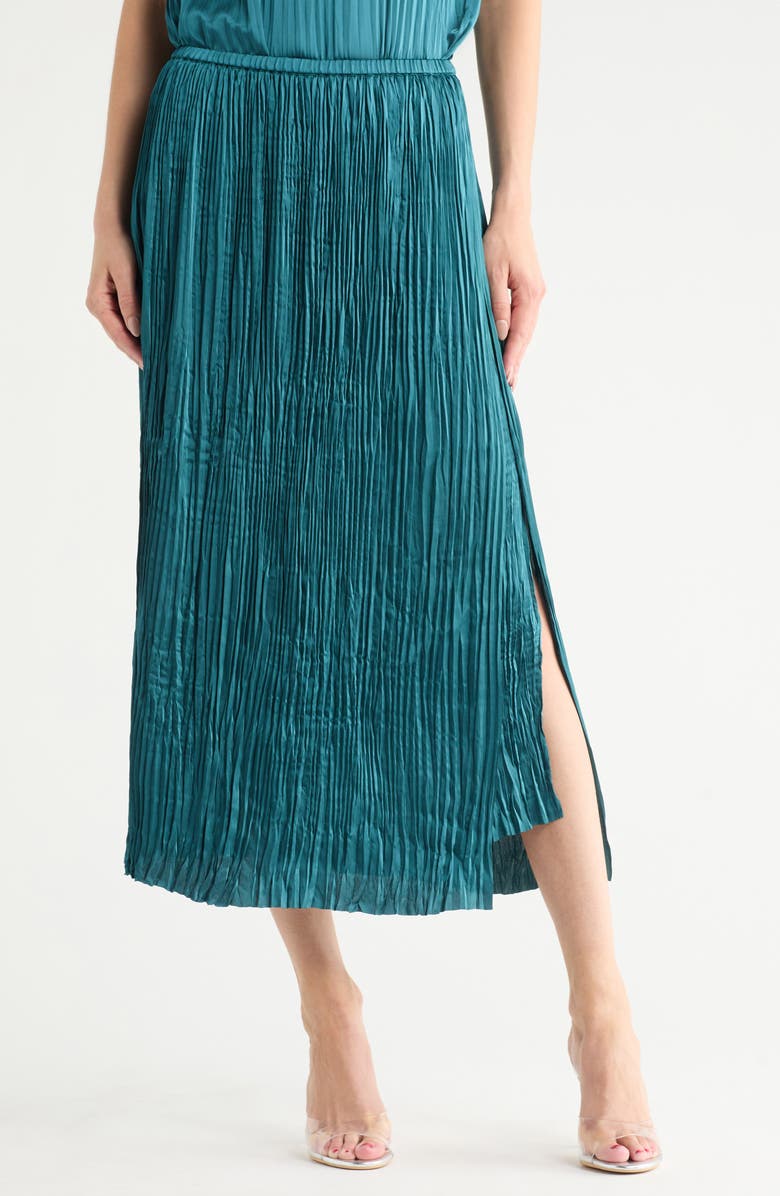 Vince Crushed Overlay Satin Midi Skirt, Main, color, Blue Waltz