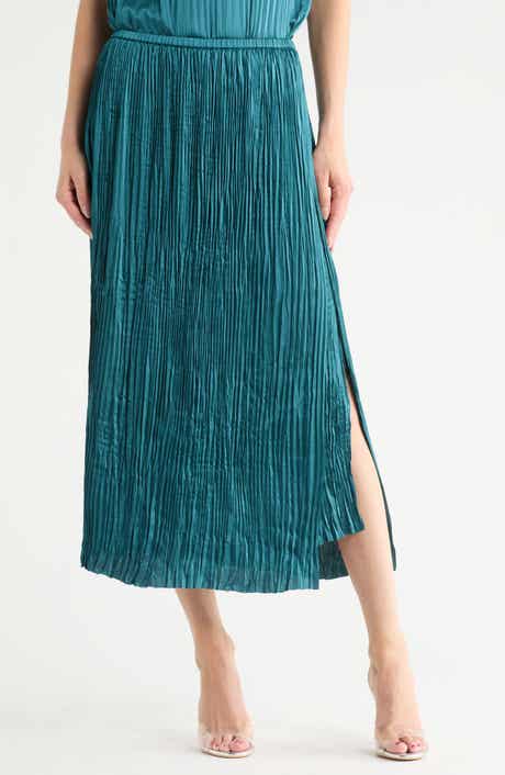 Vince Crushed Overlay Satin Midi Skirt