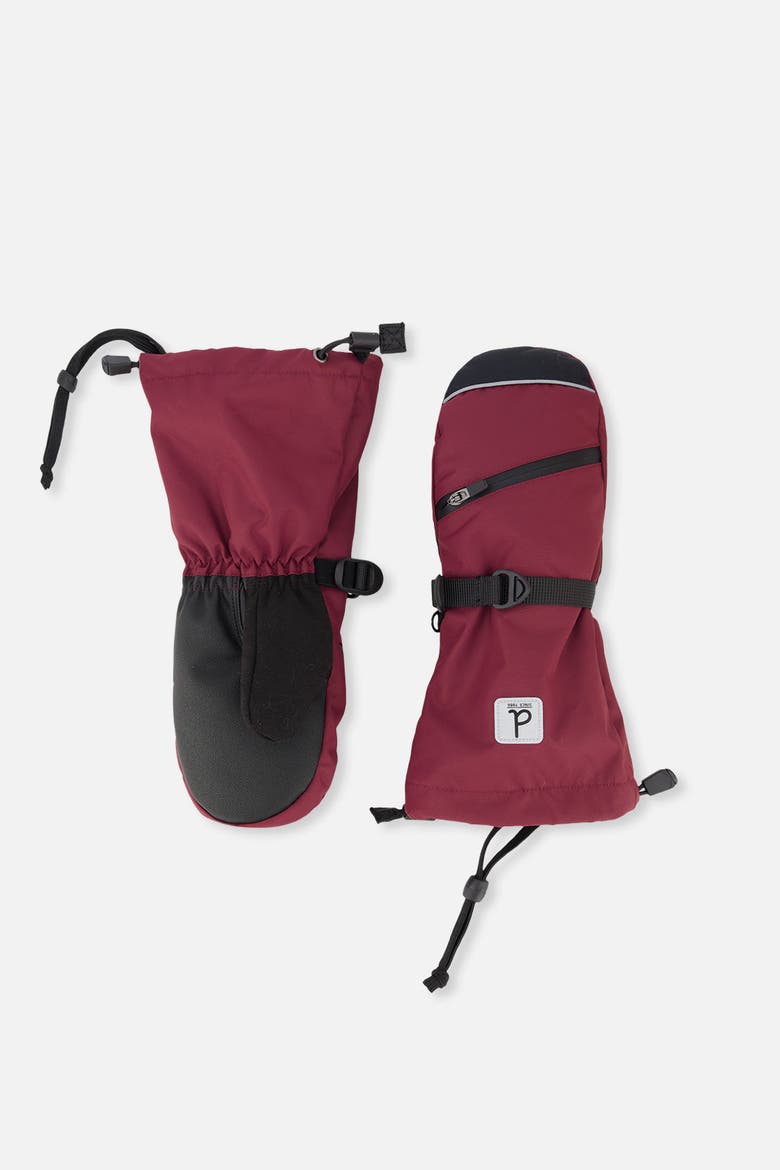 Boy Teknik Waterproof Zipper Pocket Winter Mittens, Main, color, Burgundy