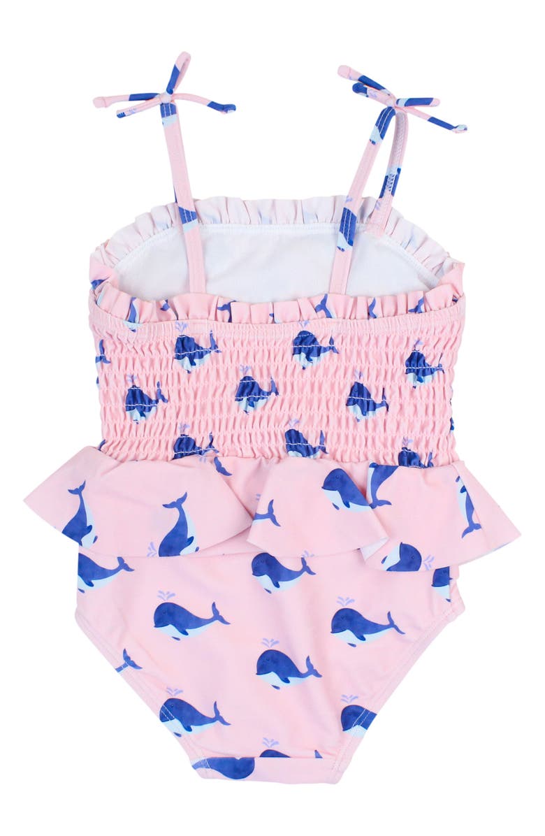 RuffleButts Pink Whales Smocked One-Piece Swimsuit, Alternate, color, Pink