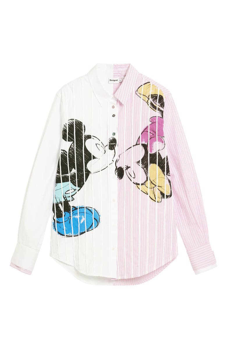 Desigual Mickey & Minnie Mouse Graphic Button-Up Shirt, Alternate, color, White