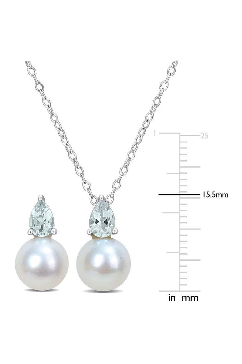 Aquamarine & Freshwater Pearl Stud Earrings & Pendant Necklace Set, Alternate, color, BLUE