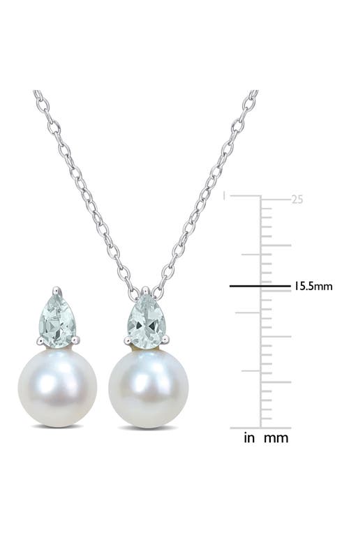 Delmar Aquamarine & Freshwater Pearl Stud Earrings & Pendant Necklace Set
