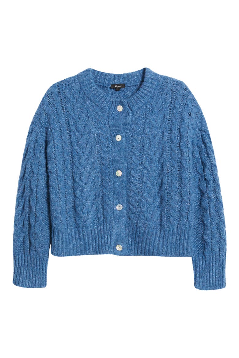 Amelie Cable Wool & Alpaca Blend Cardigan, Alternate, color, LAKE
