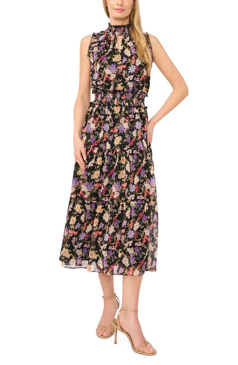 Floral Mock Neck Midi Dress
