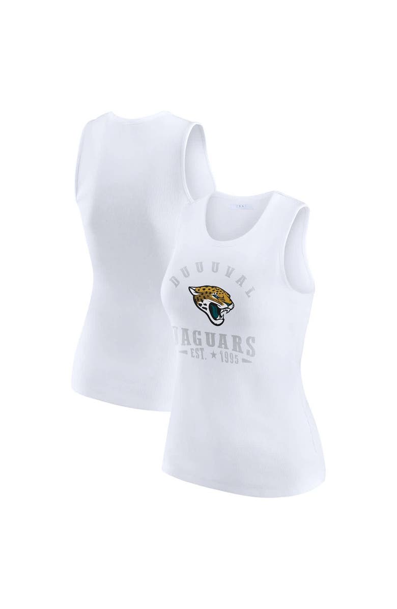WEAR by Erin Andrews Women's WEAR by Erin Andrews White Jacksonville Jaguars Ribbed Graphic Tank Top, Alternate, color, White