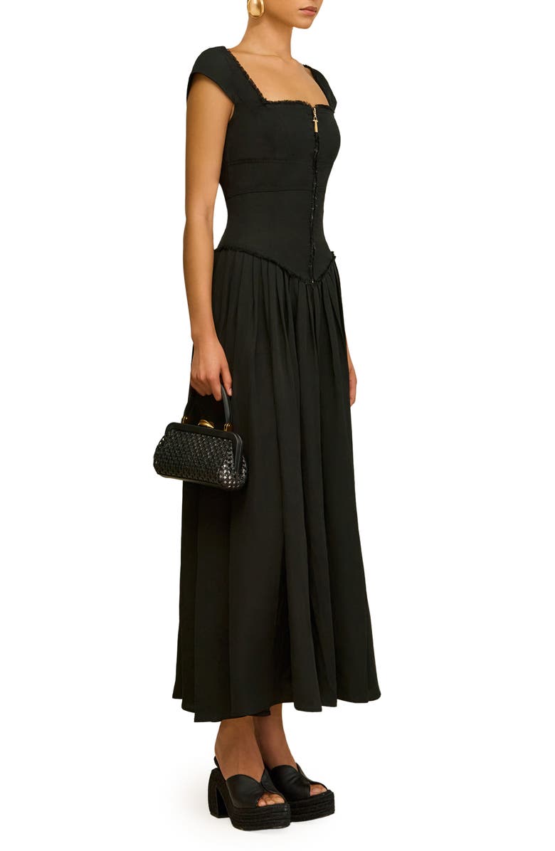 Cult Gaia Solstice Pleated Fringe Trim Cap Sleeve Dress, Alternate, color, Black