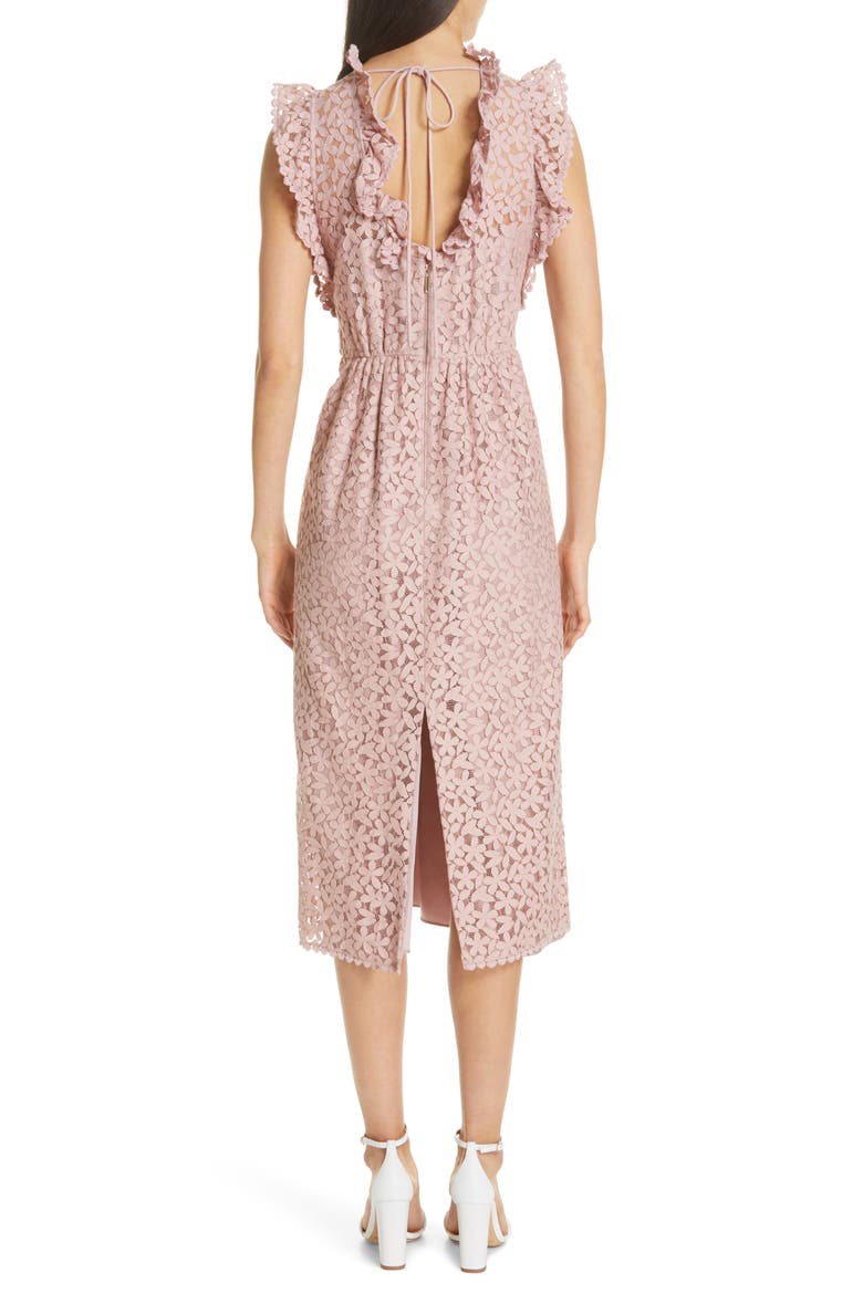 flora lace ruffle dress, Alternate, color, STRAWBERRY MOCHI