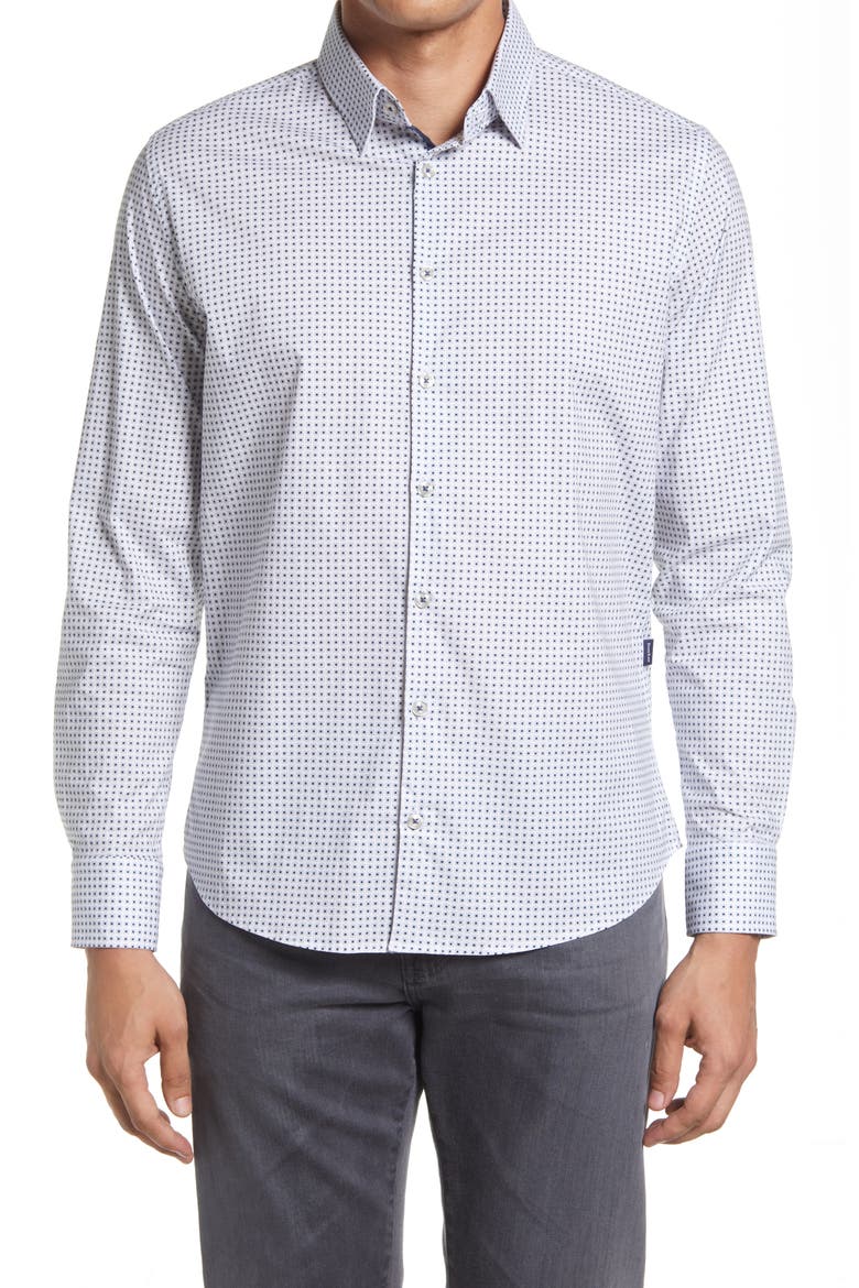 Men's Neat Stretch Button-Up Shirt, Main, color, GREY