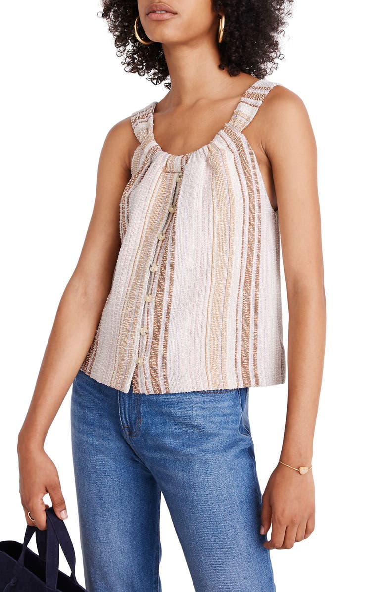 Madewell Texture & Thread Cates Stripe Button-Front Swing Tank, Main, color,