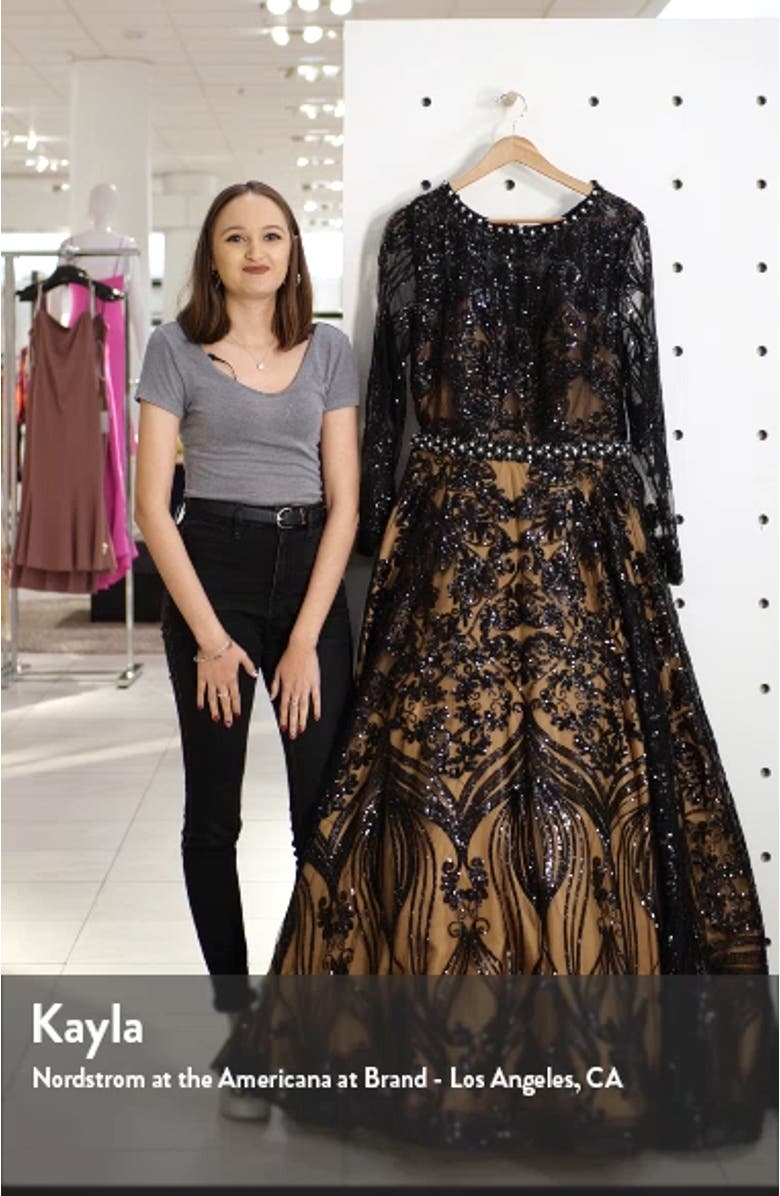 Sequin Burnout Long Sleeve Ballgown, sales video thumbnail