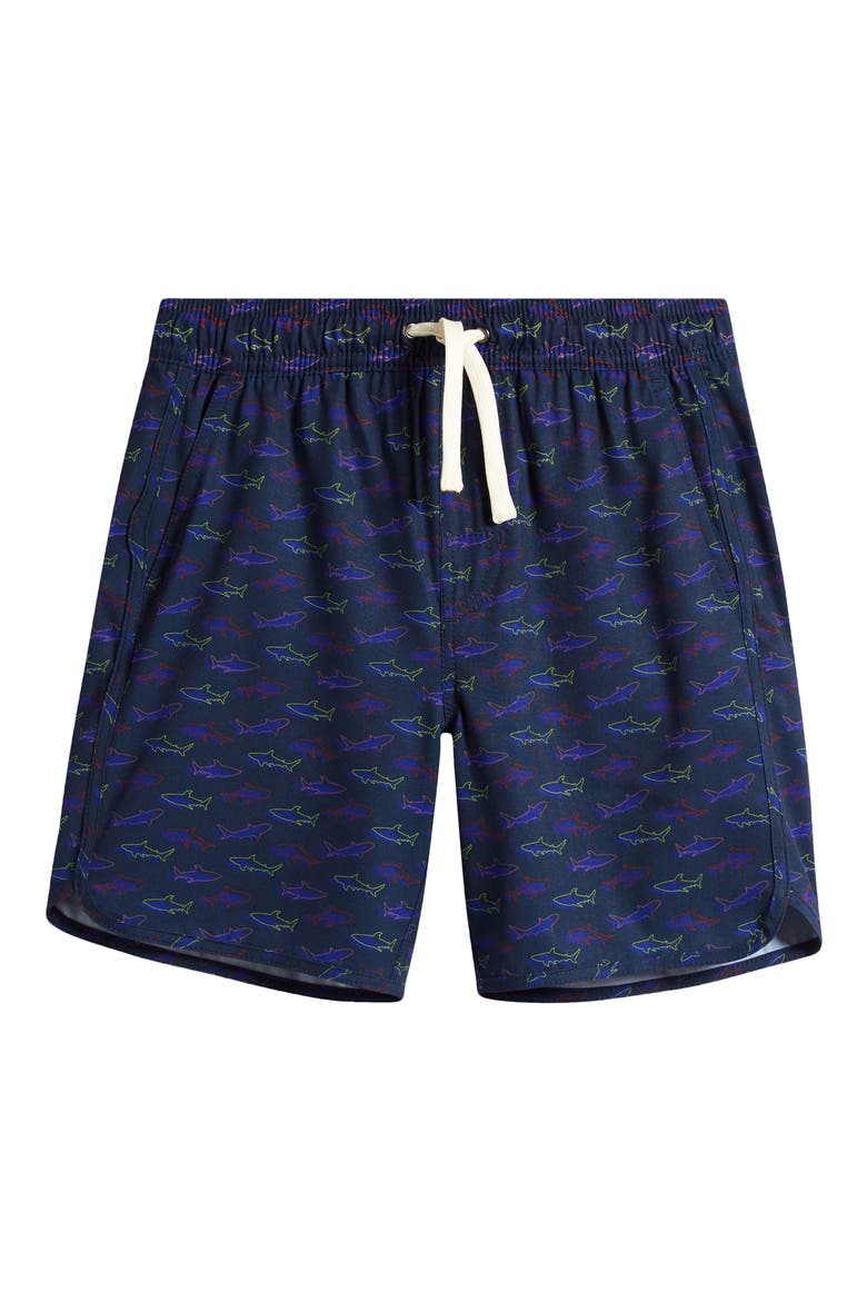 Kids' Anchor Swim Trunks, Main, color, NAVY NEON SHARKS