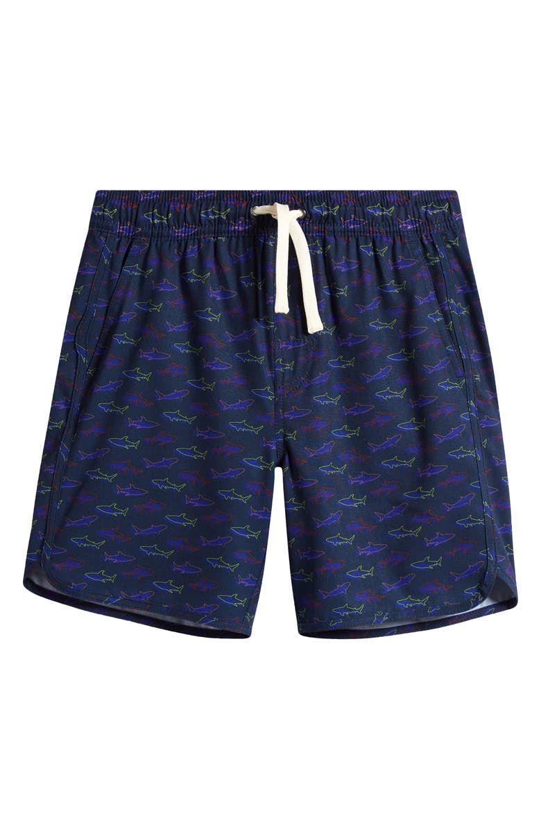 Fair Harbor Kids' Anchor Swim Trunks, Main, color, Navy Neon Sharks