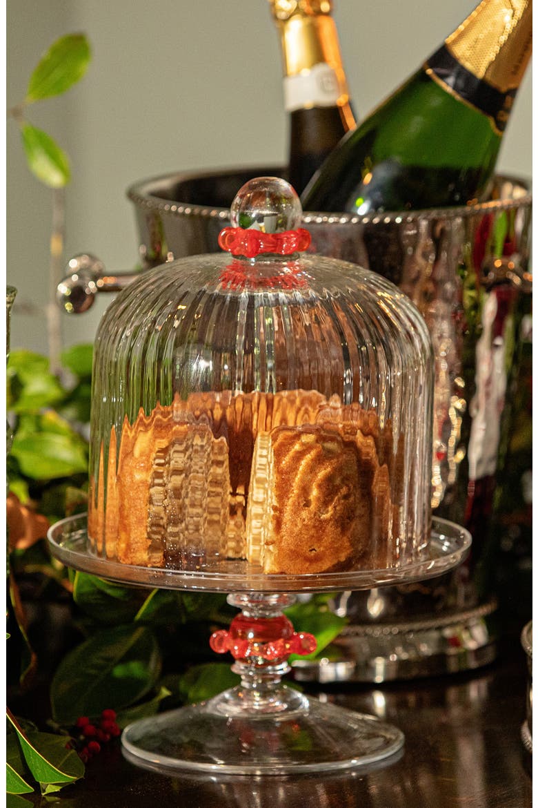 Nell Ruffle Petite Cake Stand & Dome, Alternate, color, RUBY