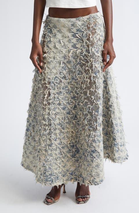 De-Annina-Fsh Dévoré Houndstooth Denim Maxi Skirt