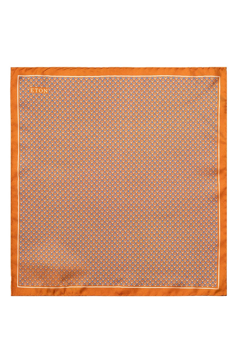 Eton Geo Silk Pocket Square, Alternate, color, Medium Orange