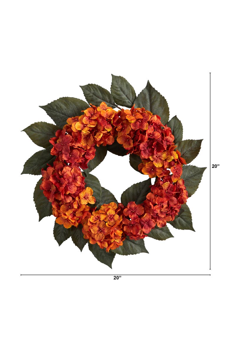 NEARLY NATURAL 20-in Autumn Hydrangea Artificial Wreath, Alternate, color, Orange