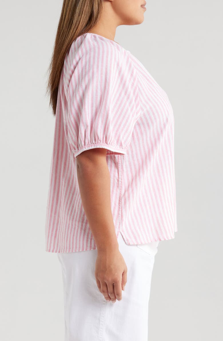 Caslon<sup>®</sup> Stripe Linen Blend Puff Sleeve Top, Alternate, color, Pink- White Brianne Stripe