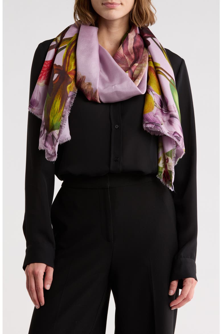 Floral Large Silk Scarf, Main, color, PURPLE