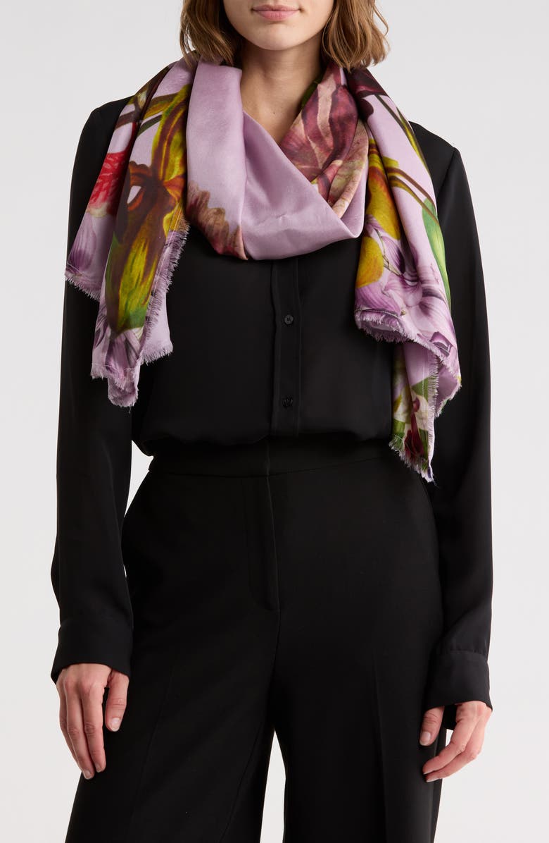 Ted Baker London Floral Large Silk Scarf, Main, color, Purple