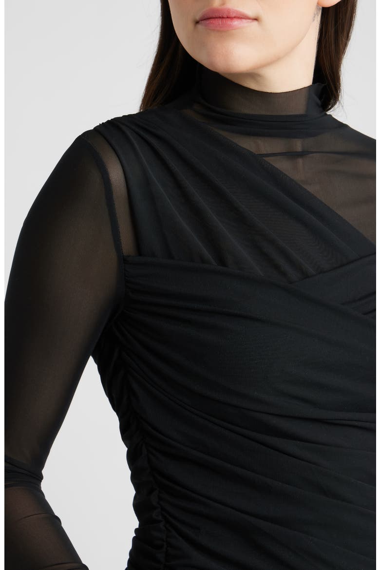 Etulah Ruched Mesh Top, Alternate, color, BLACK