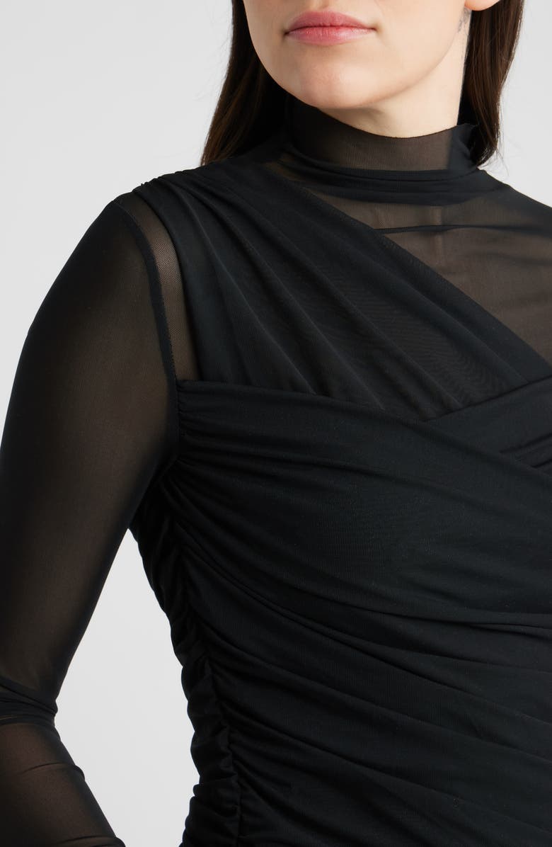 BOSS Orange Etulah Ruched Mesh Top, Alternate, color, Black