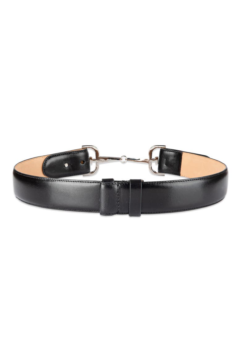 Horsebit Buckle Leather Belt, Alternate, color, BLACK