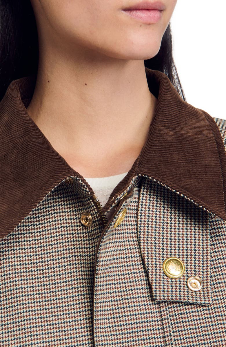 SANDRO Check coat with velvet collar, Alternate, color, 