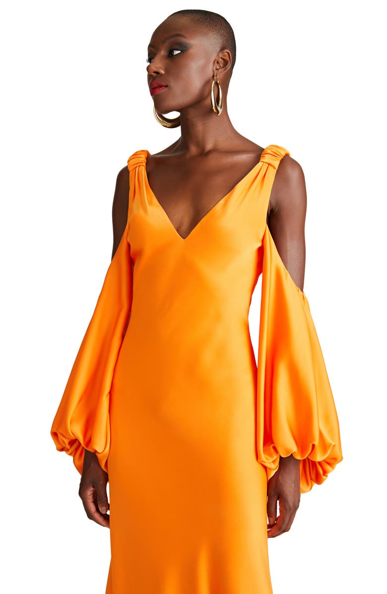 HALSTON Binnie Cold Shoulder Long Sleeve Satin Gown, Alternate, color, 