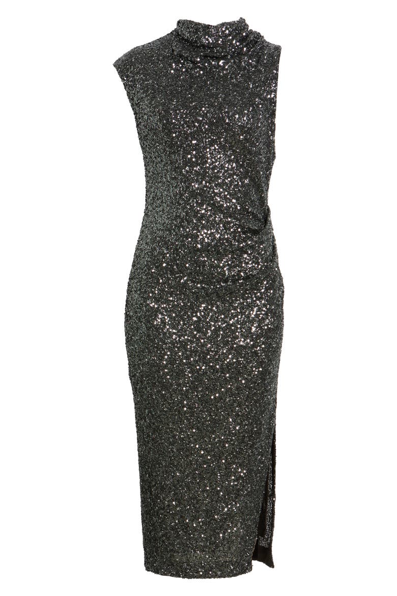 Enany Cowl Neck Sequin Midi Dress, Alternate, color, SILVER DARK GREY METALLIC