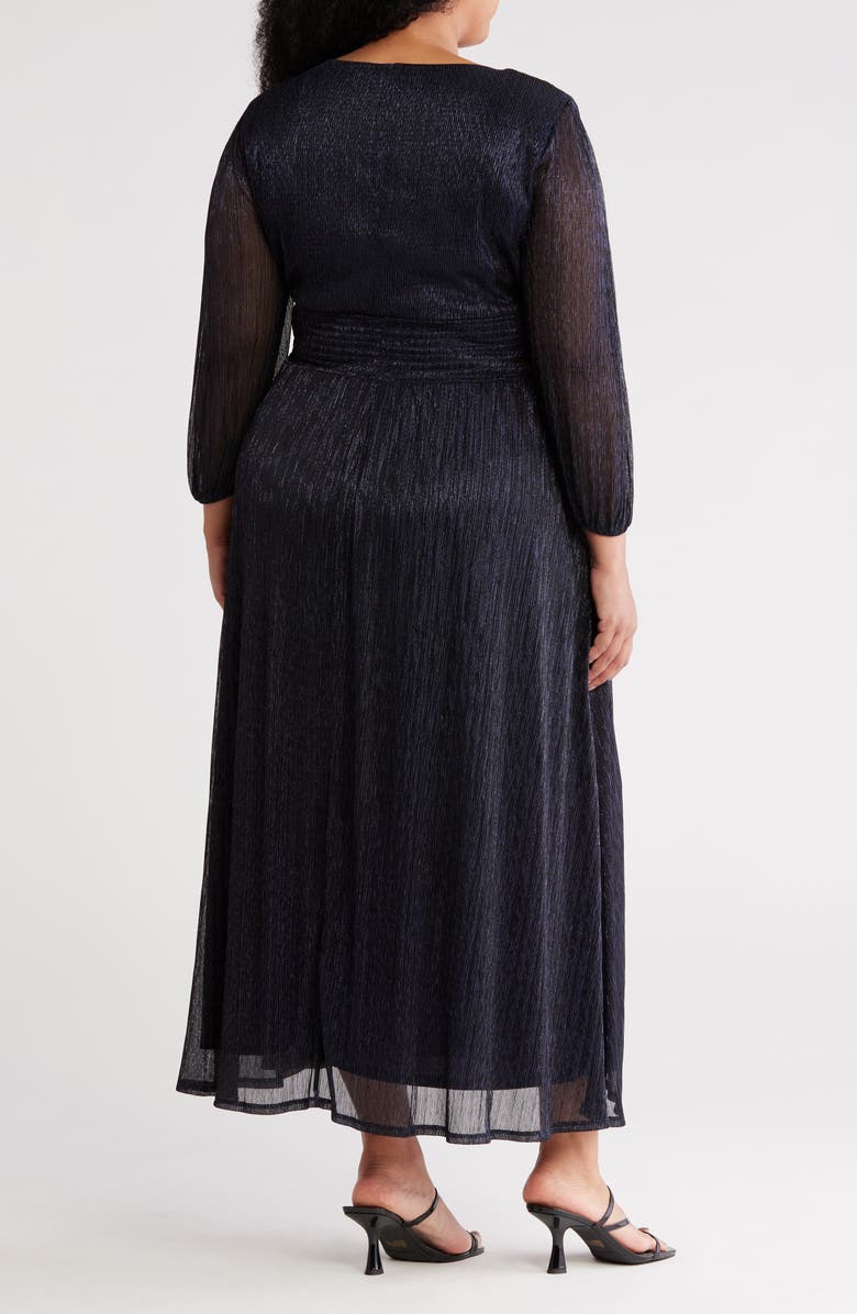 Marina Metallic Blouson Sleeve Dress, Alternate, color, Navy
