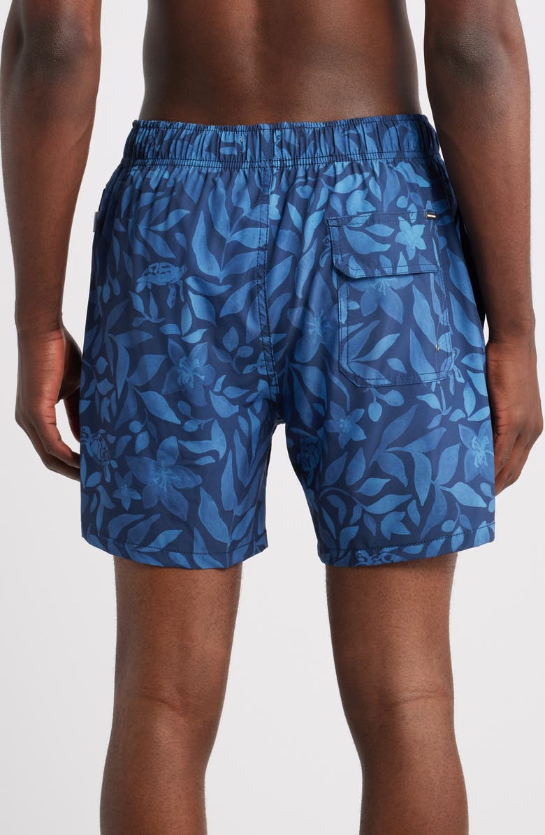 Vintage Summer Floral & Turtle Print Water Repellent Stretch Volley Swim Trunks, Alternate, color, Navy