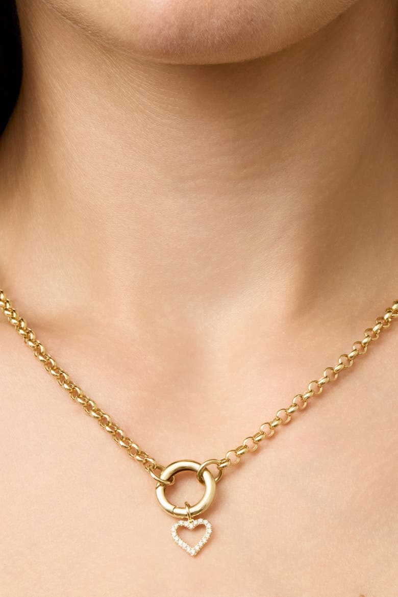 14K Yellow Gold Open Heart Diamond Pendant Charm, 15mm, Alternate, color, Yellow Gold