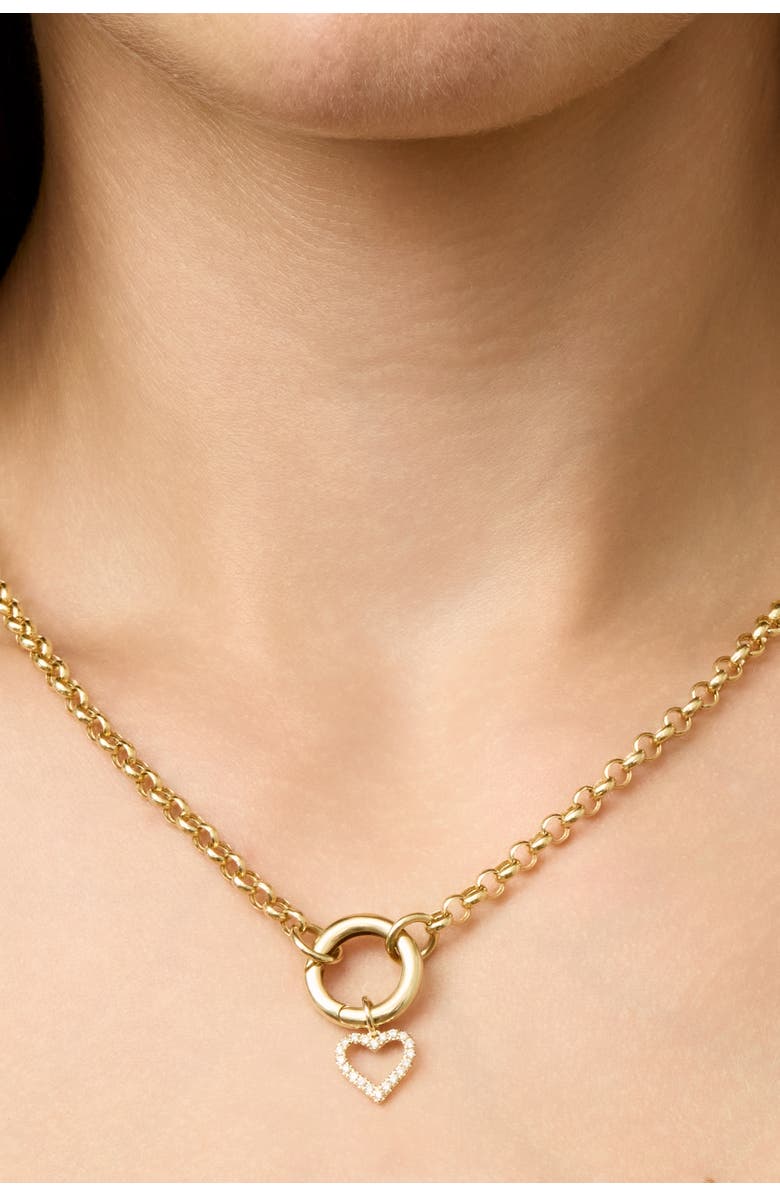 Oradina 14K Yellow Gold Open Heart Diamond Pendant Charm, 15mm, Alternate, color, Yellow Gold