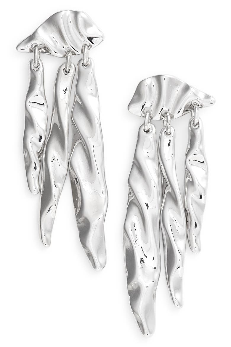 Molten Fringe Earrings, Main, color, RHODIUM