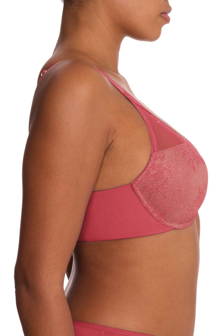 Love Lace Back Smoothing Plunge T-Shirt Bra, Alternate, color, VINTAGE CHERRY/ BUFF