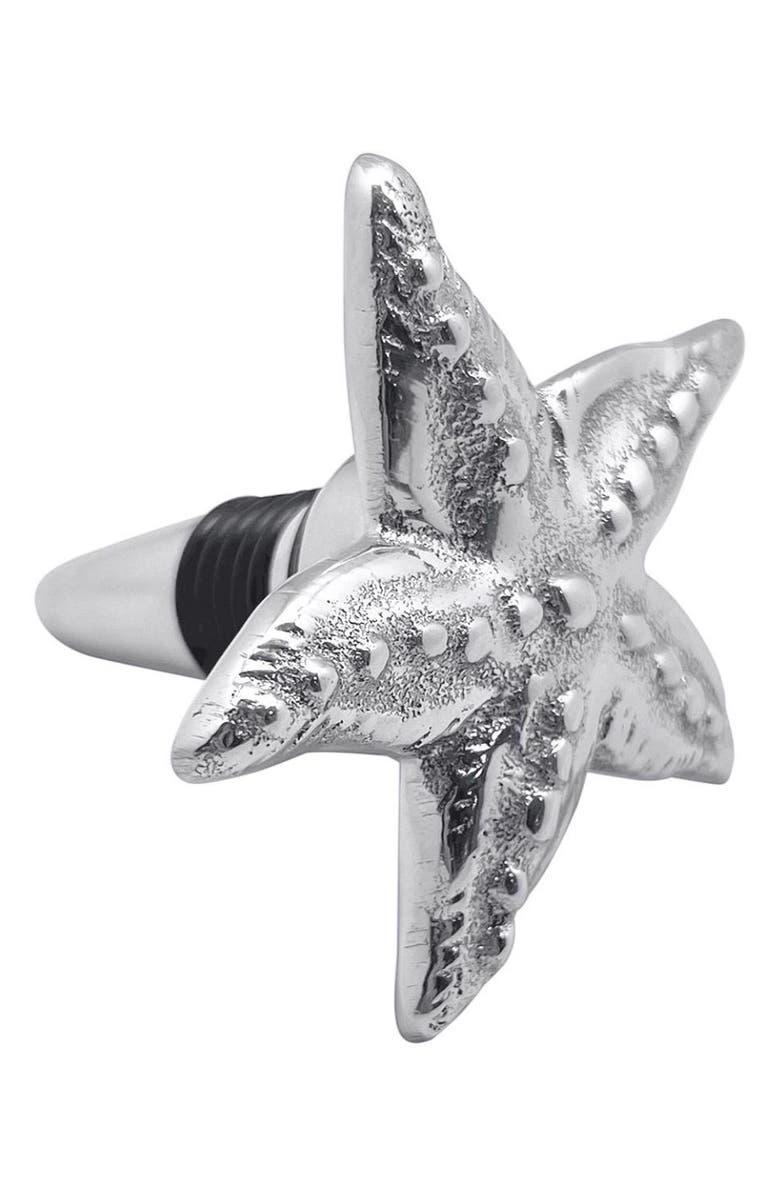 Mariposa Starfish Flat Bottle Stopper, Main, color, Silver