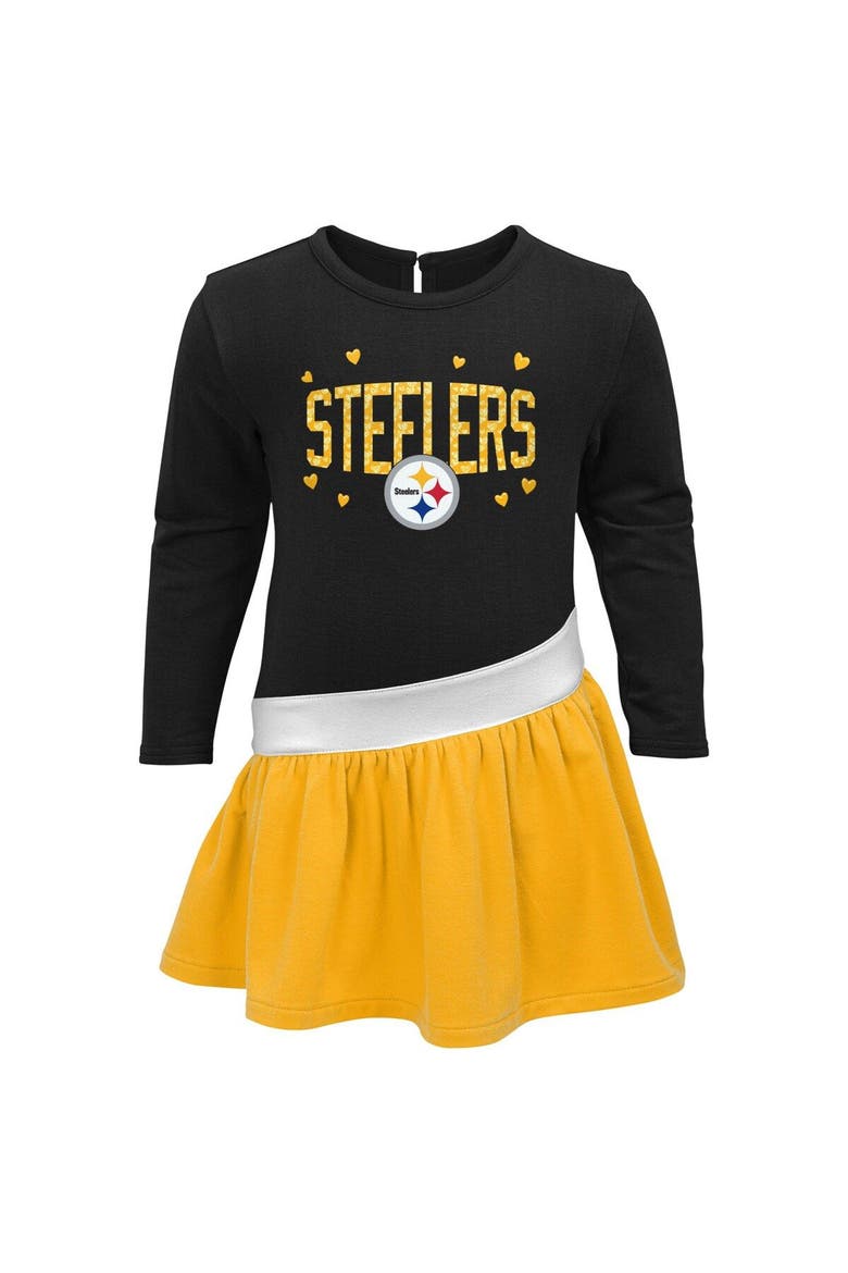 Girls Infant Black/Gold Pittsburgh Steelers Heart to Heart Jersey Tri-Blend Dress, Alternate, color, Black