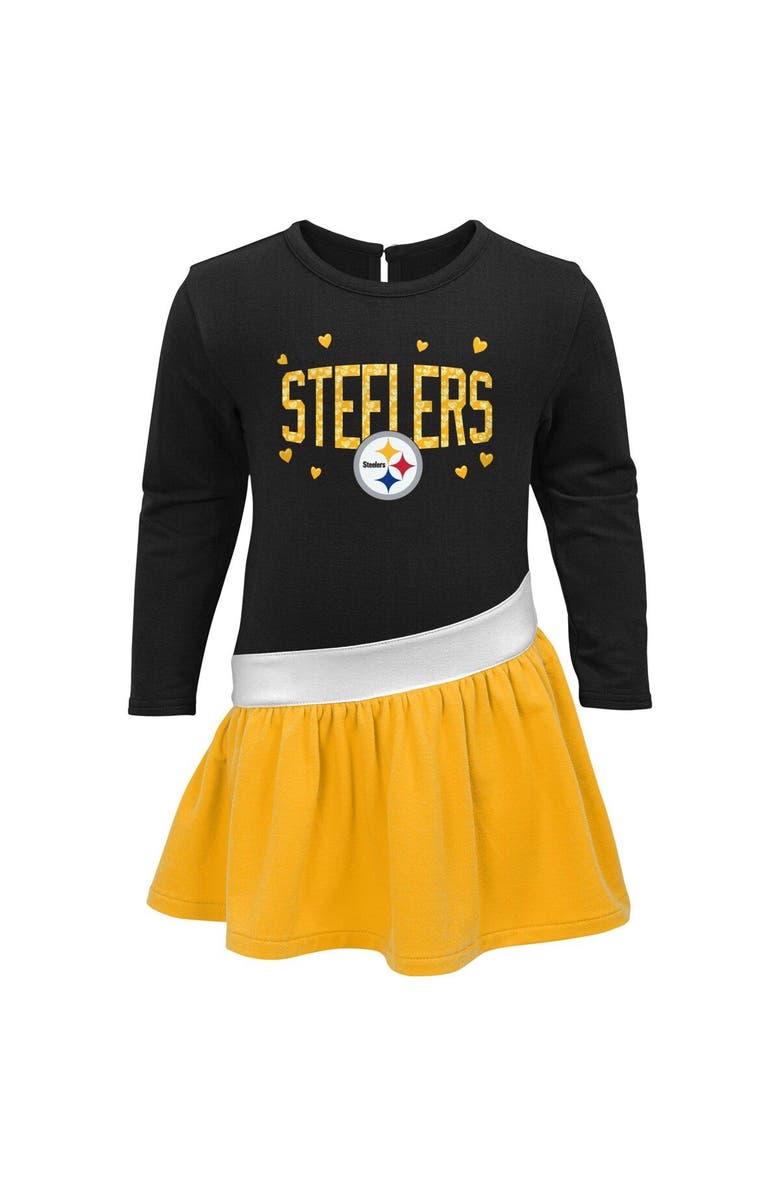 Outerstuff Girls Infant Black/Gold Pittsburgh Steelers Heart to Heart Jersey Tri-Blend Dress, Alternate, color, 