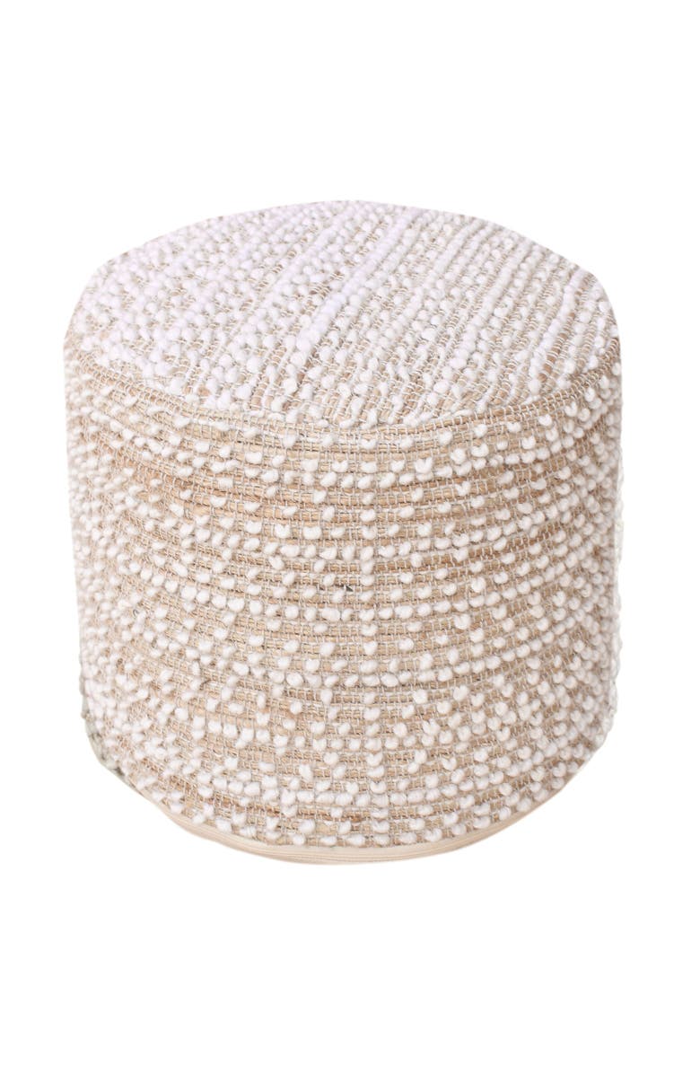 Anaya Natural Boucle Handwoven Round Pouf, Main, color,