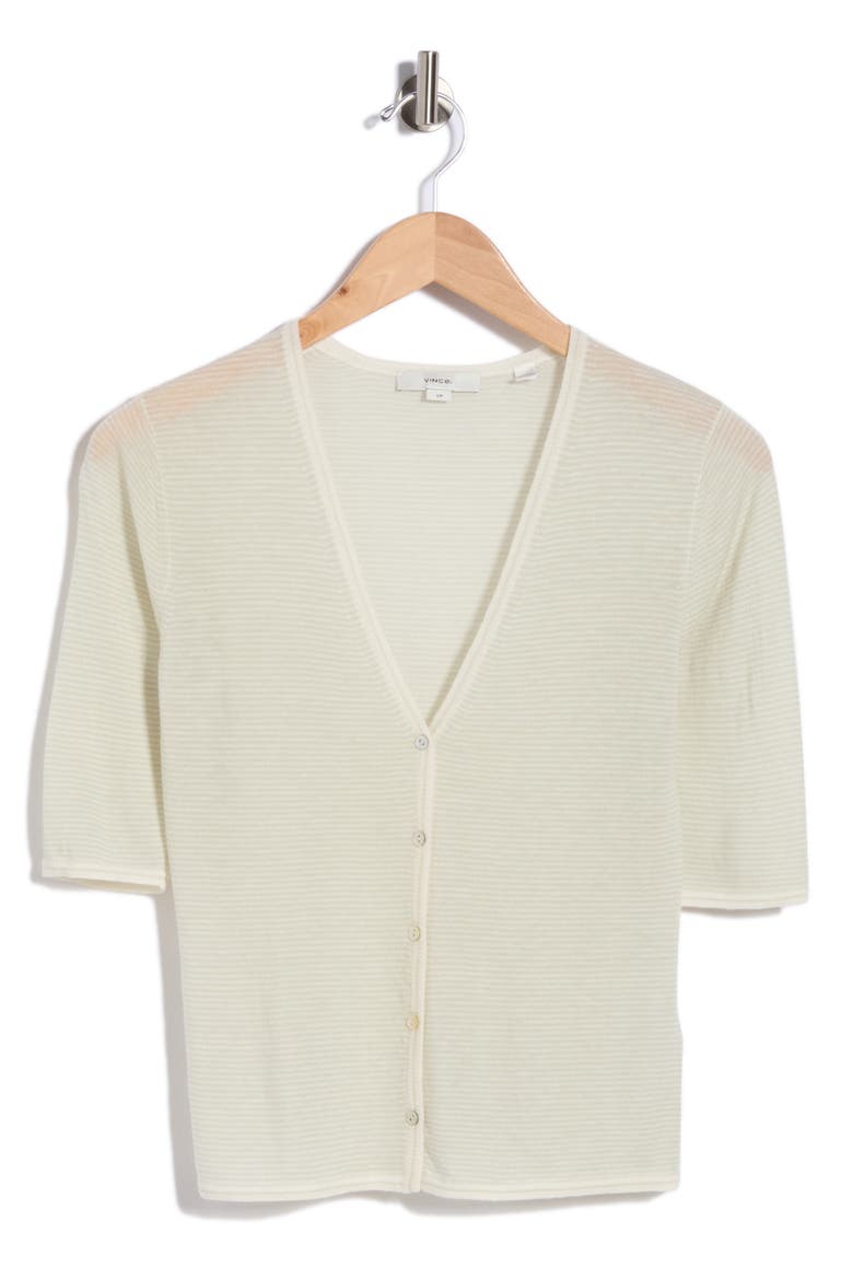 Micro Stripe Wool Blend Cardigan, Alternate, color, OFF WHITE/ JADE WATER