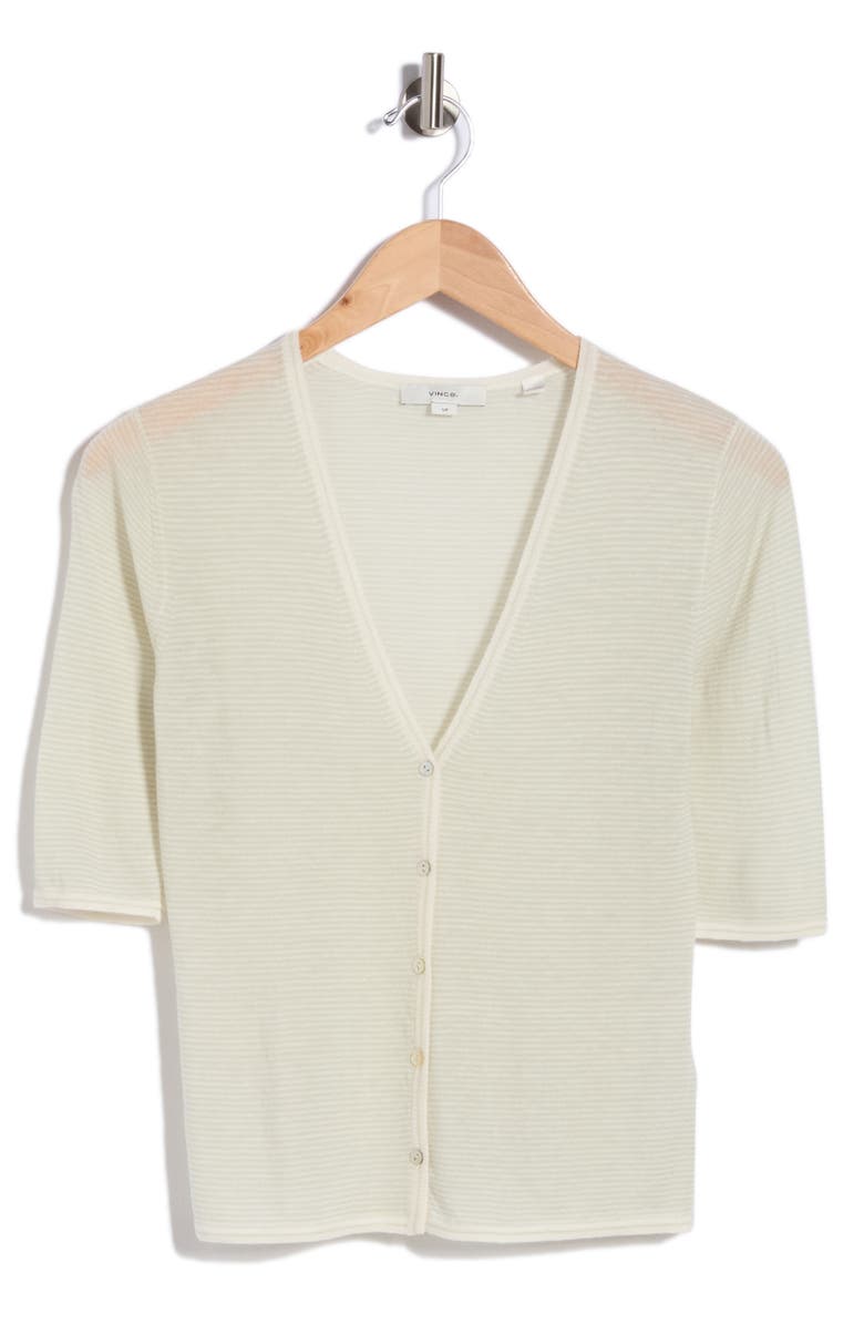 Vince Micro Stripe Wool Blend Cardigan, Main, color, Off White/ Jade Water