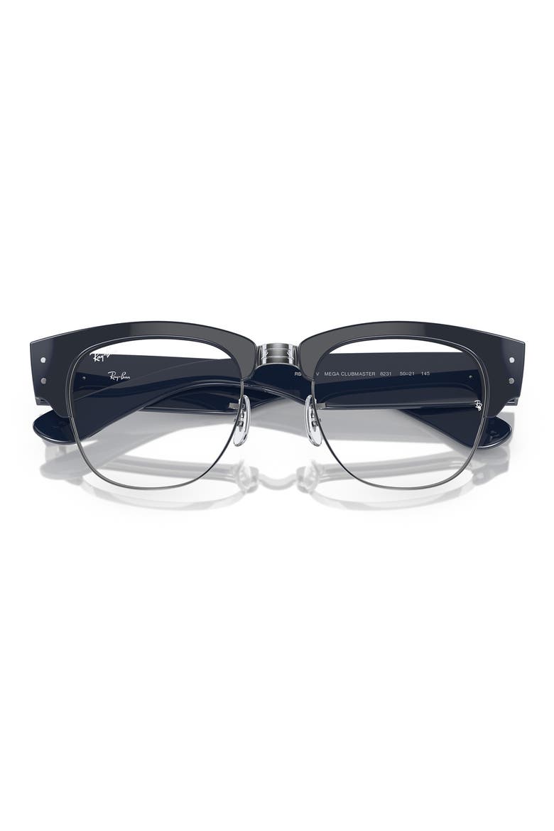 50mm Mega Clubmaster Square Optical Glasses, Alternate, color, SILVER
