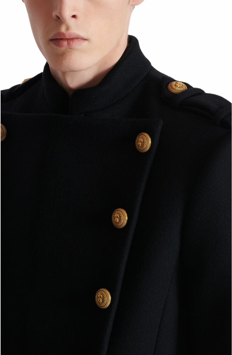 Balmain Wool And Cashmere Coat With Detachable Bib Front, Alternate, color, Black