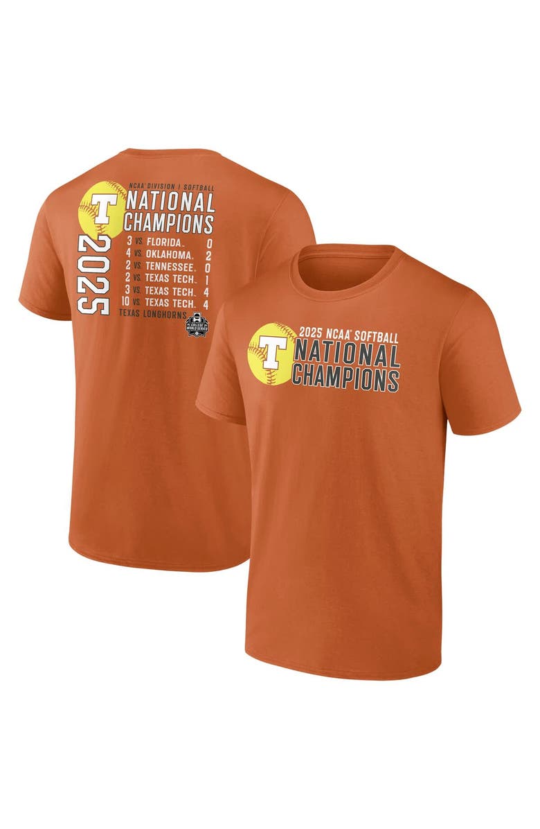 FANATICS Men's Fanatics  Texas Orange Texas Longhorns 2025 NCAA Softball Women's College World Series Champions Schedule T-Shirt, Main, color, 