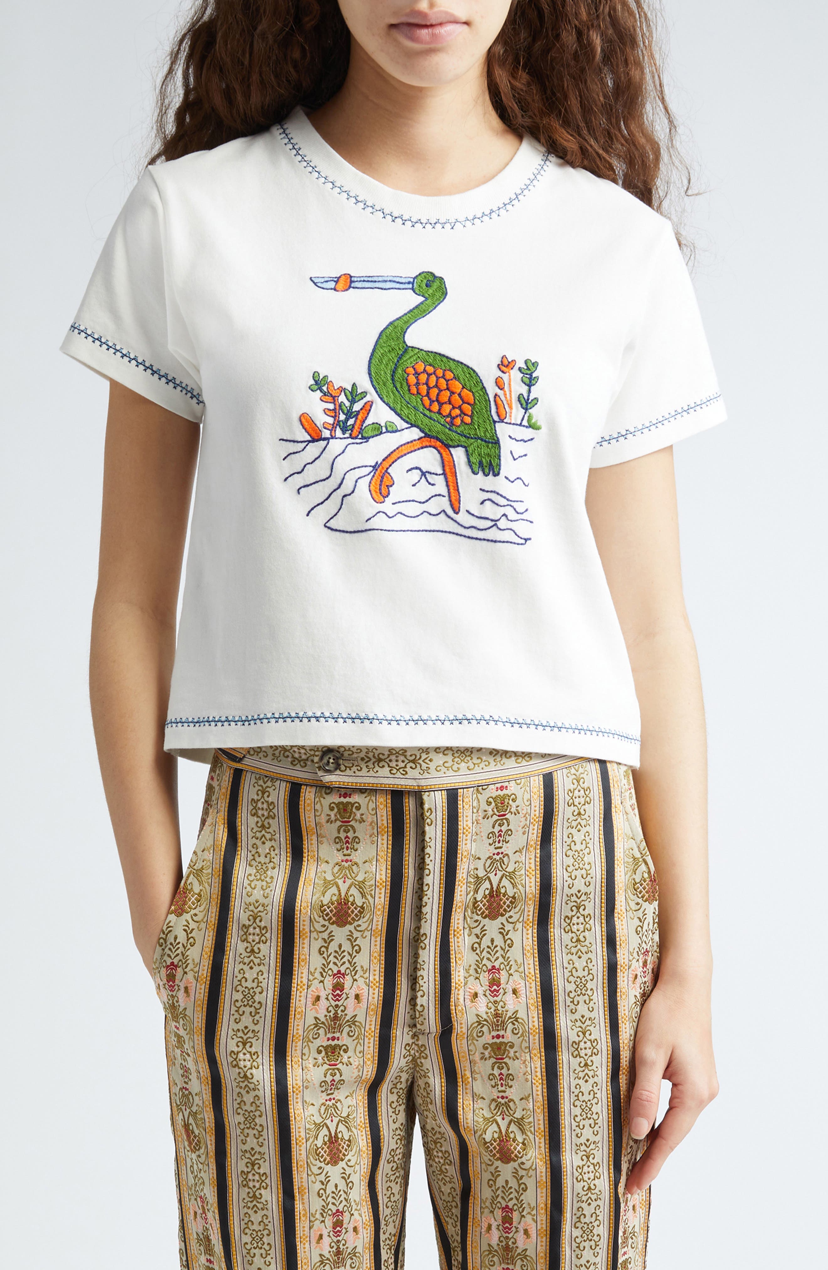 Embroidered Heron T-Shirt