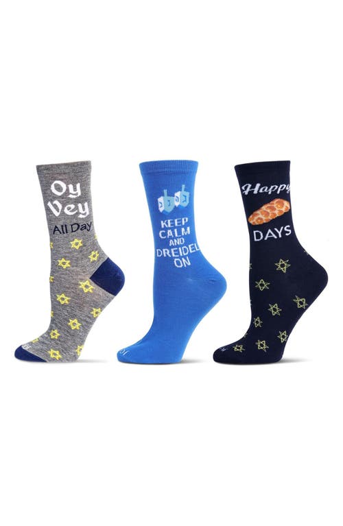 Memoi Hanukkah Assorted 3-pack Crew Socks In Multi
